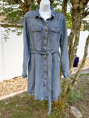 Velvet Heart Denim Shirt Dress Belted Button Front Utility Blue Small